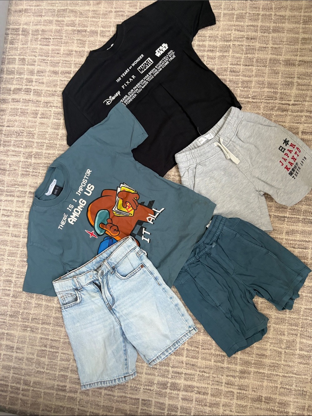 Ara Kids Black Disney/Graphic Tees with Teal and Light Denim Shorts